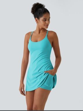 HALARA Turquoise Mini Dress with Built-In Shorts